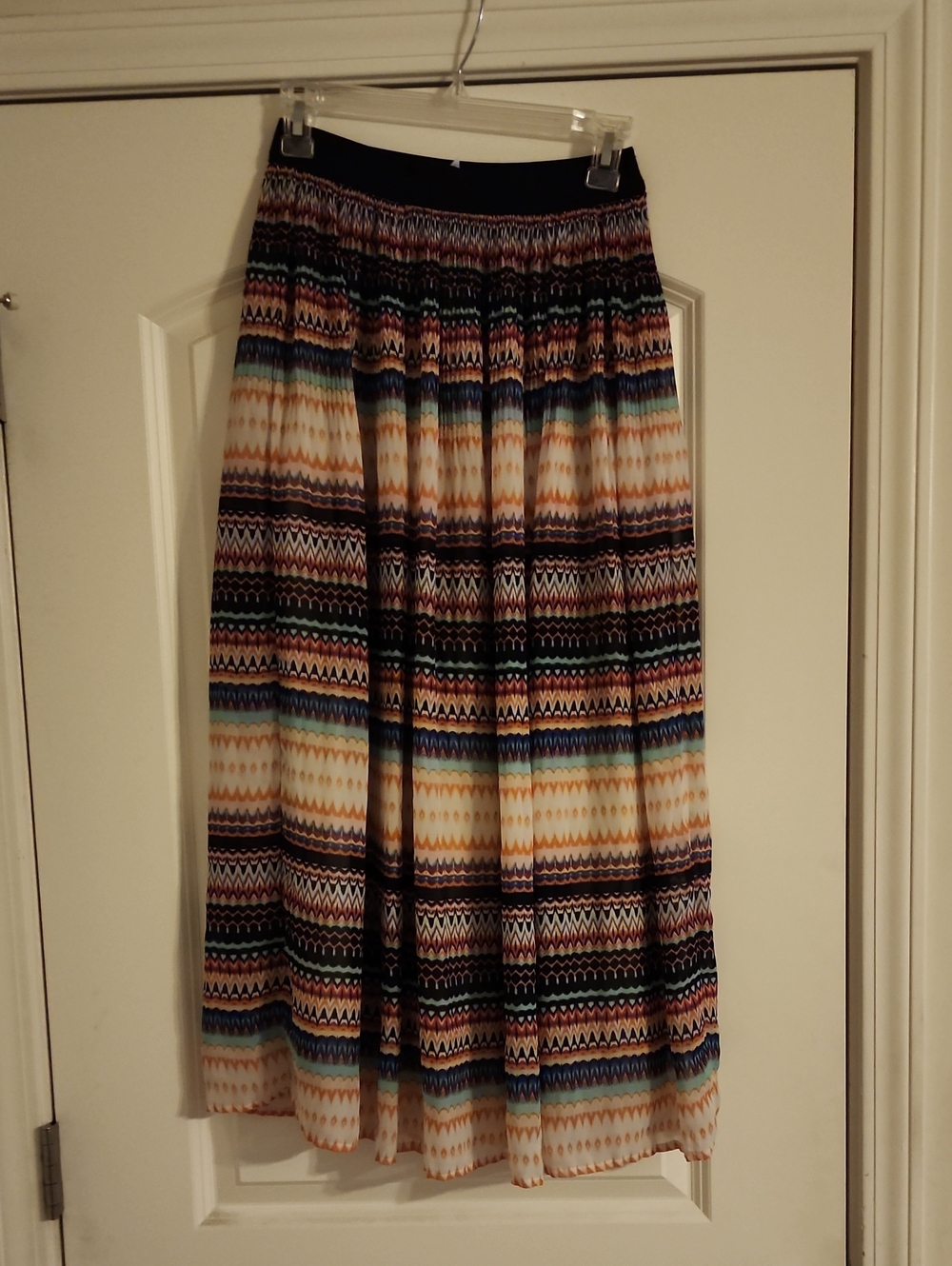 NY Collection Multicolor Chevron Maxi Skirt - Black, Blue, Tan